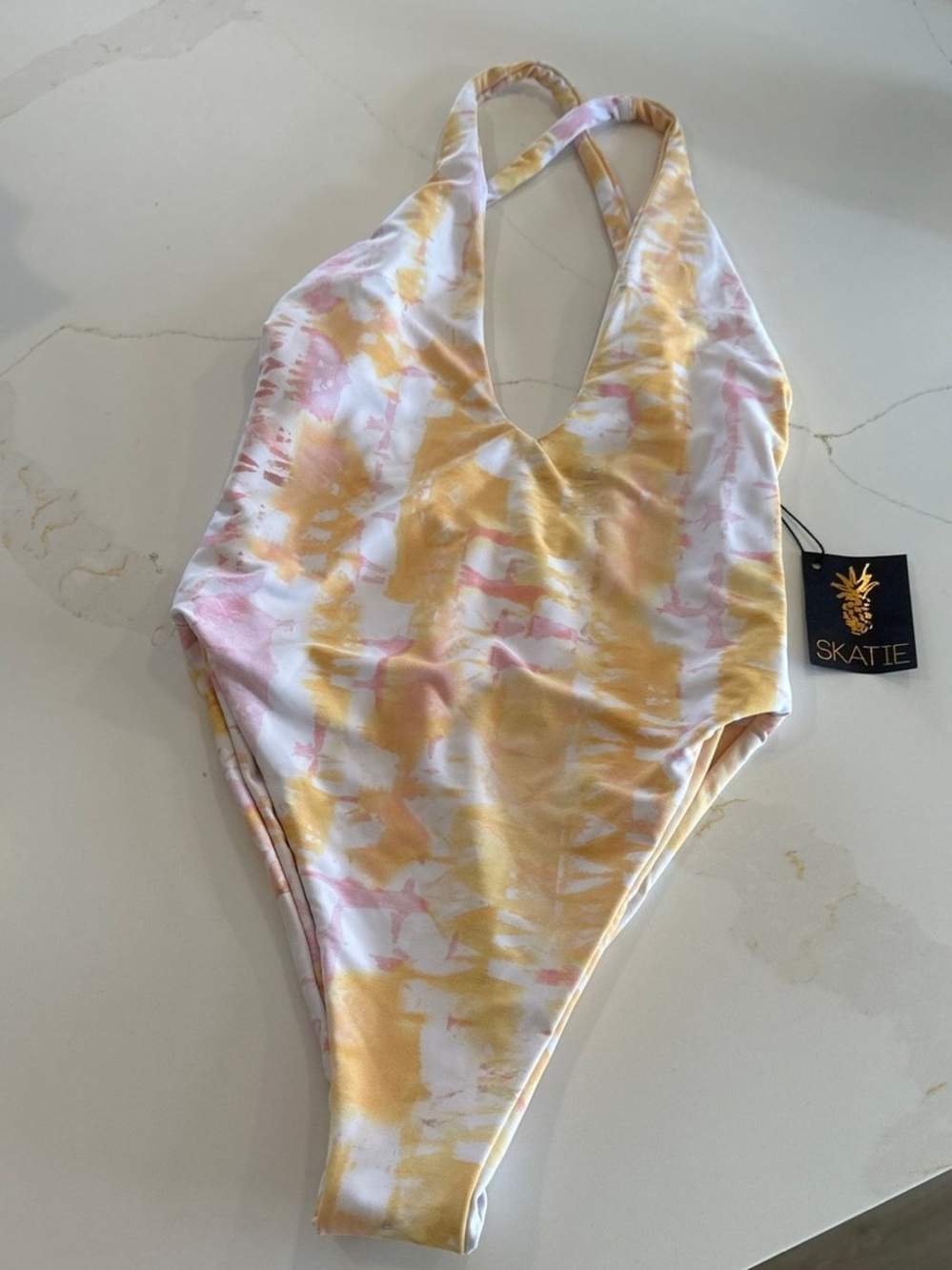 Skatie Yellow and Pink Tie-Dye One-Piece Swimsuit